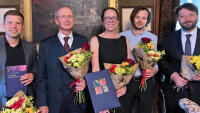 TUL Nanovlákna a jejich oceněný tým zprava Jan Valtera, Michal Trčka, Eva Kuželová Košťáková, David Lukáš a David Svoboda